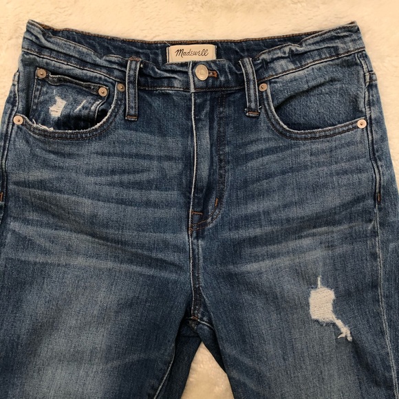 Madewell High Rise Slim Boyjean Raw Hem Distressed - Picture 3 of 8